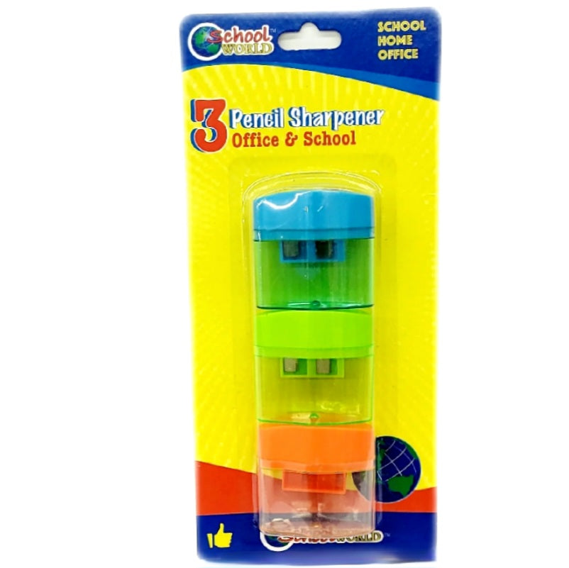 School World 3Pcs. Assorted Color Pencil Sharpeners