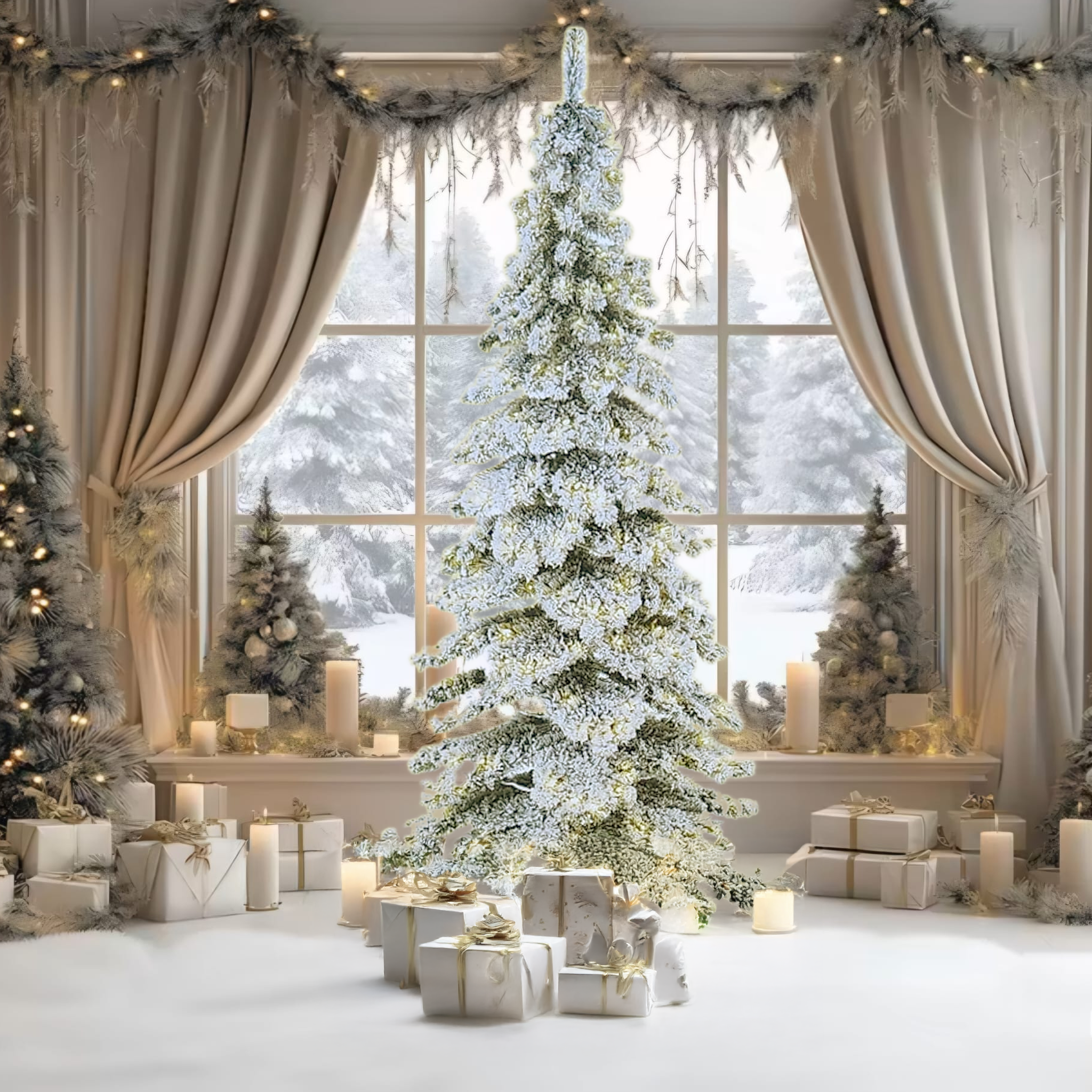 7Feet Frosted Zurich Silver Christmas Tree with LED Lights Included